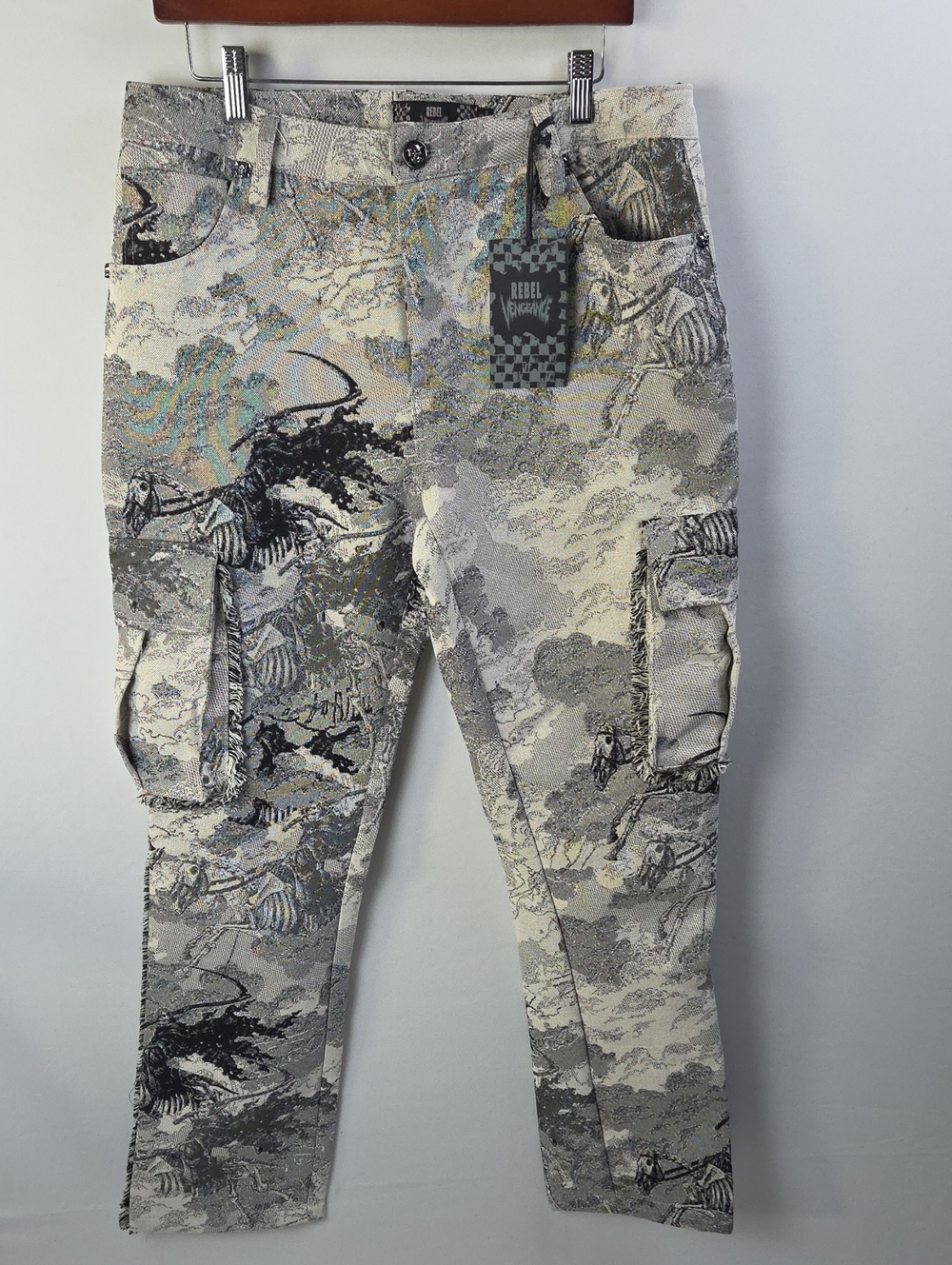 Rebel Vengeance Grim Reaper Skeleton Horse tapestry cargo pants Sz 32/30